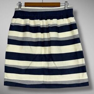 CHLOE Linen Skirt Womens 36 Navy Blue Ivory Stripe Lined Mini Authentic‎ COA